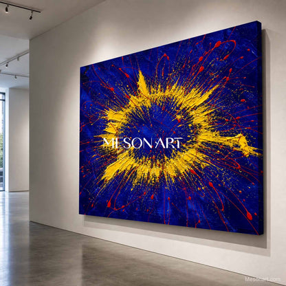 Blue Yellow Abstract Explosion Painting Original Art For Modern Living Room Entryway Decor