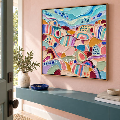Blue And Pink Abstract Modern Art Square Canvas Wall Decor For Living Room Original By Mesonart