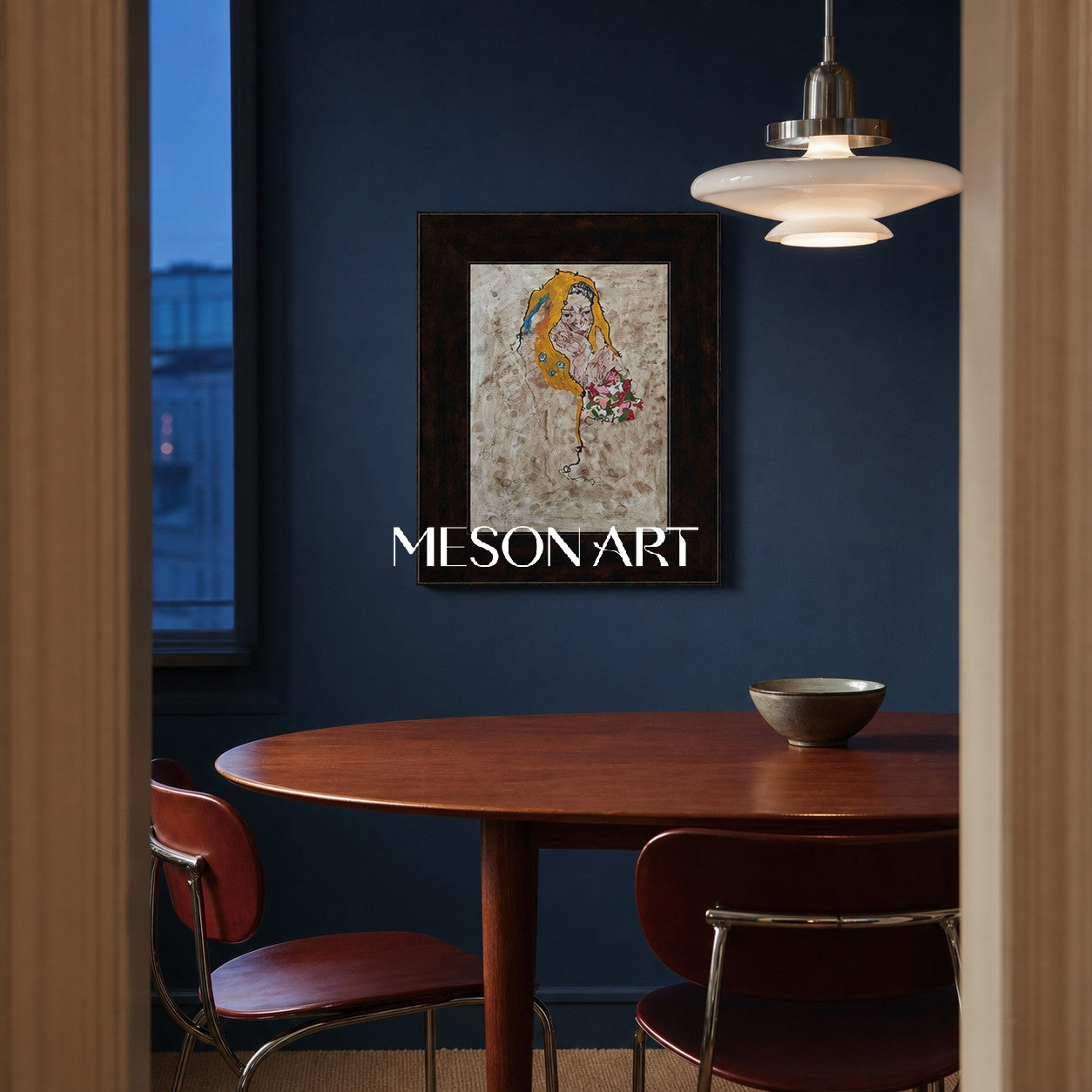 Modern Abstract Portrait Painting With Gold Accents For Living Room And Entryway Decor