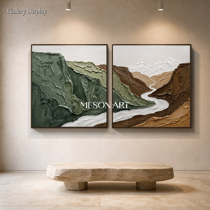 Green And Brown Landscape Painting Rectangular Impasto Textured Contemporary Art Original Artist By Mesonart