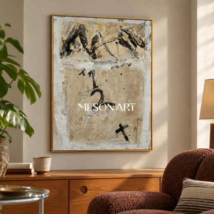 Black And Beige Abstract Art Original Mixed Media Painting Rectangular Wall Decor For Living Room By Mesonart
