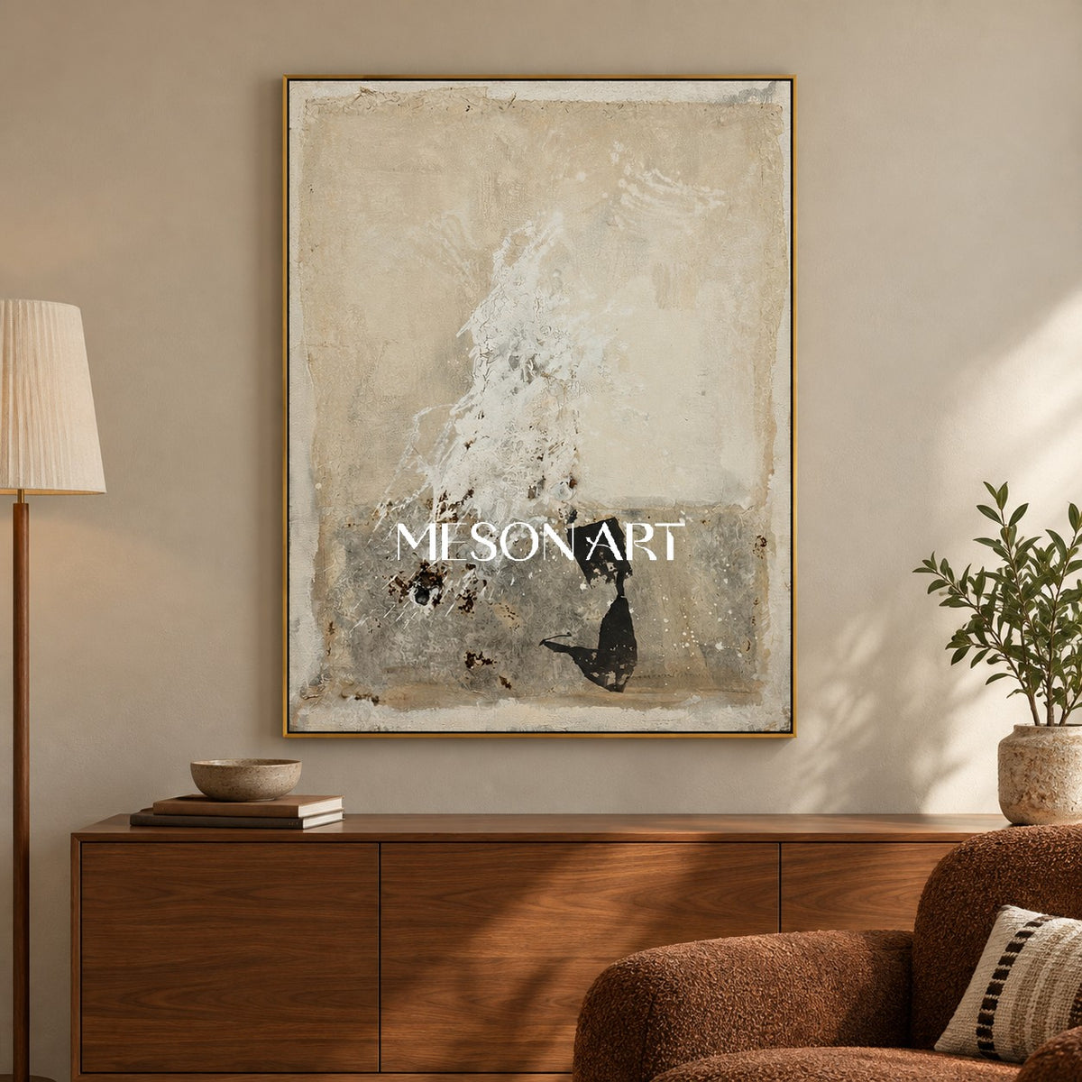 Black And Beige Abstract Painting Textured Wabi Sabi Mixed Media Original Art Rectangular Wall Art For Living Room By Mesonart