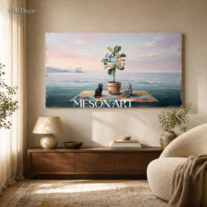 Blue Surrealism Painting Large Contemporary Art Original Artist Hand Painted By Mesonart