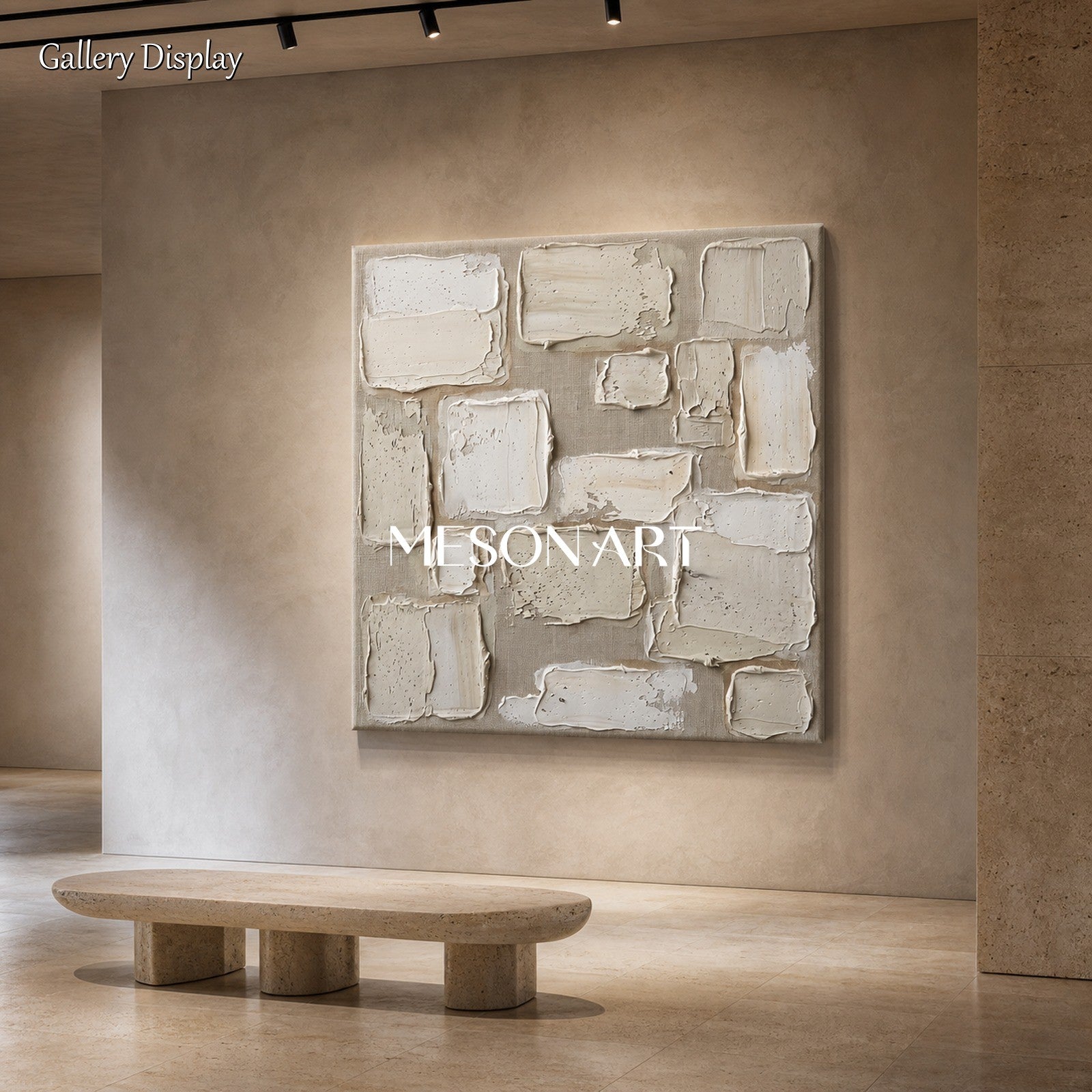 Minimalist Textured Wall Art In Beige And White For Modern Living Room Decor