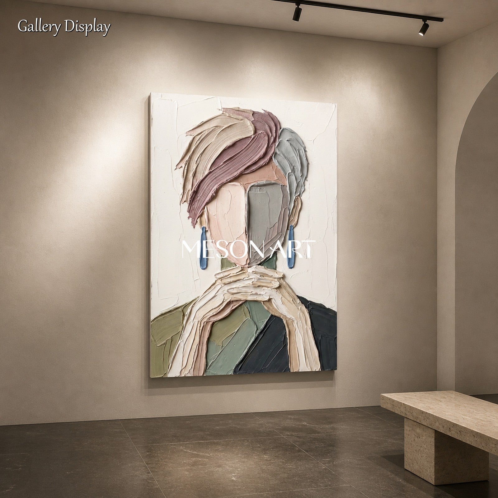 Beige And Gray Abstract Portrait Painting Rectangular Wall Art Contemporary Figurative Textured Original Artist By Mesonart