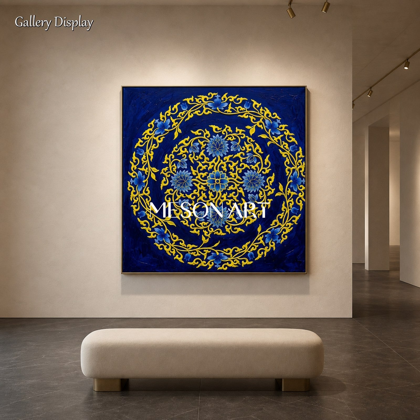 Blue And Gold Islamic Geometric Art Original Painting Square Wall Decor By Mesonart