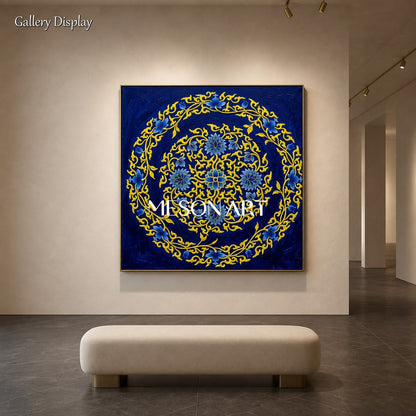 Blue And Gold Islamic Geometric Art Original Painting Square Wall Decor By Mesonart