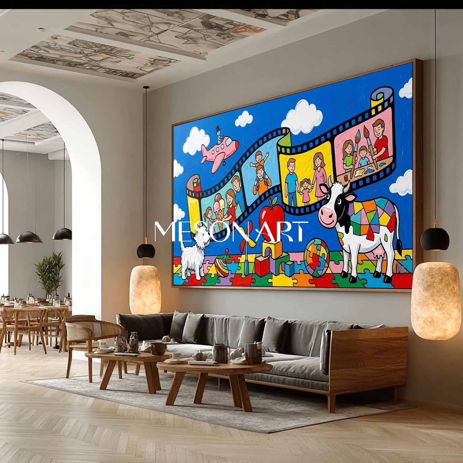 Whimsical Pop Art Canvas With Animals And Film Strip For Kids Bedroom Decor