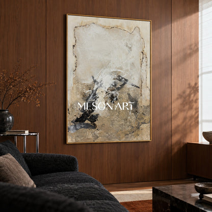 Black And Beige Abstract Art Original Artist Hand Painted Mixed Media Rectangular Wall Art For Living Room By Mesonart