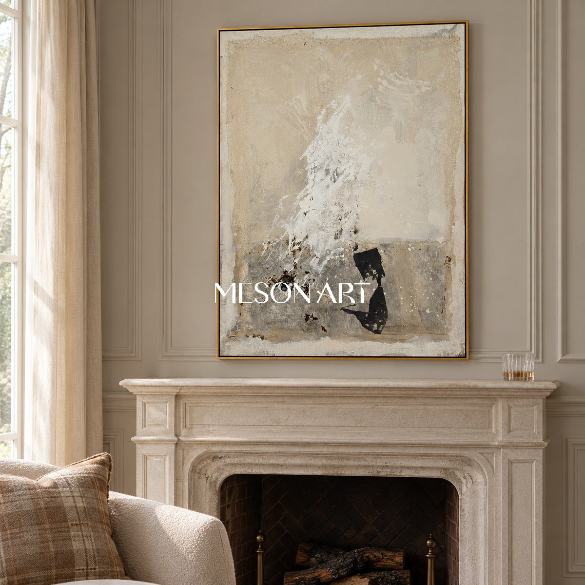 Black And Beige Abstract Painting Textured Wabi Sabi Mixed Media Original Art Rectangular Wall Art For Living Room By Mesonart
