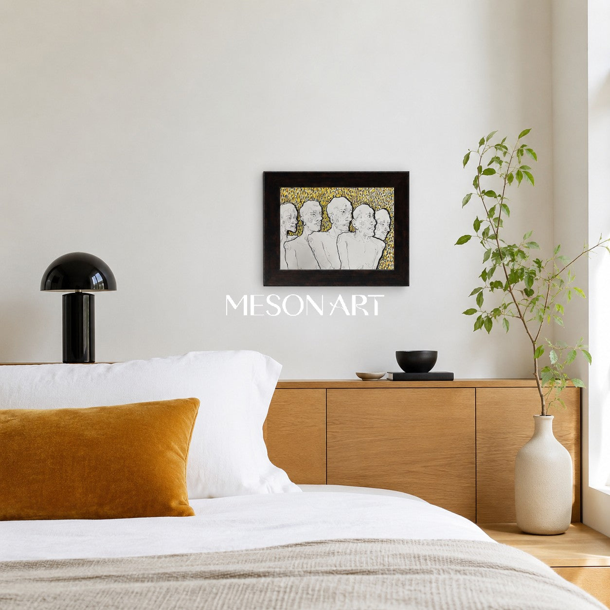 White And Gold Painting Original Contemporary Art Rectangular Wall Decor For Living Room By Mesonart