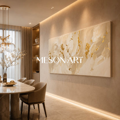 Luxury Minimalist Abstract Art With Gold Leaf Accents For Modern Living Room Decor