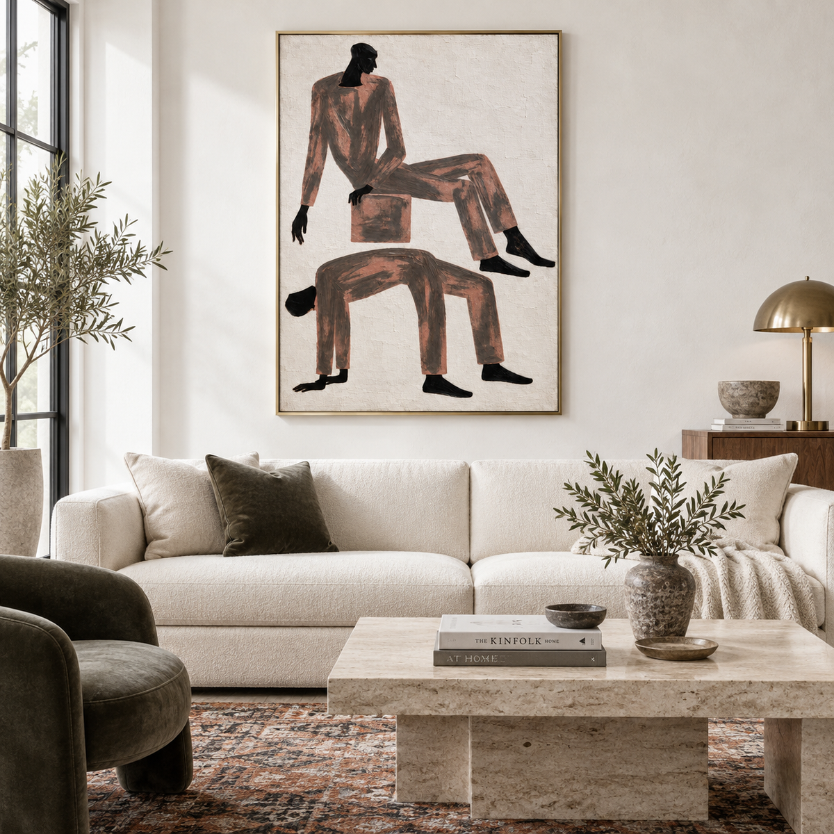 Brown And Black Expressionist Figurative Minimalist Art Rectangular Wall Decor For Living Room By Mesonart
