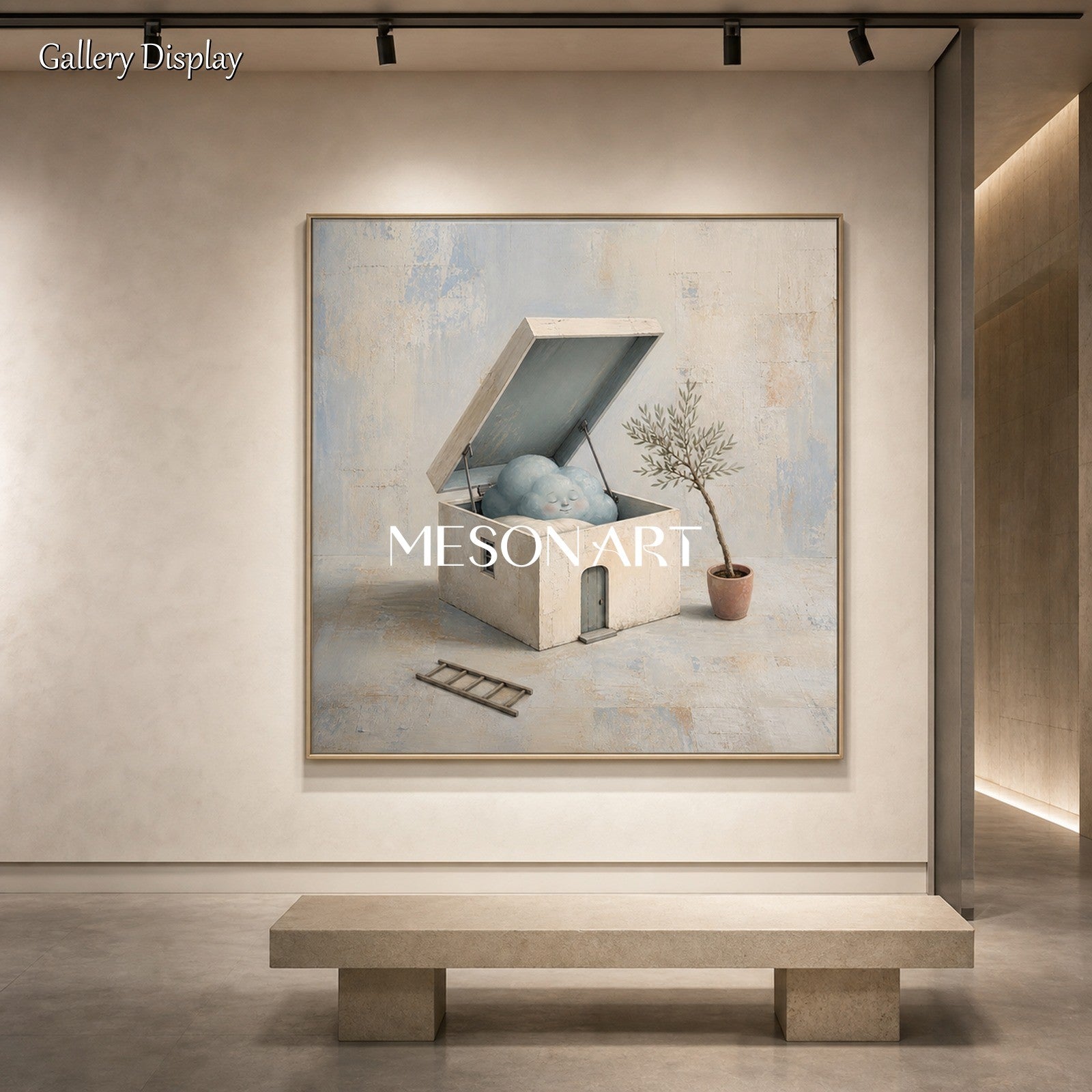 Modern Surrealist Wall Art With Cloud House For Contemporary Living Room Decor