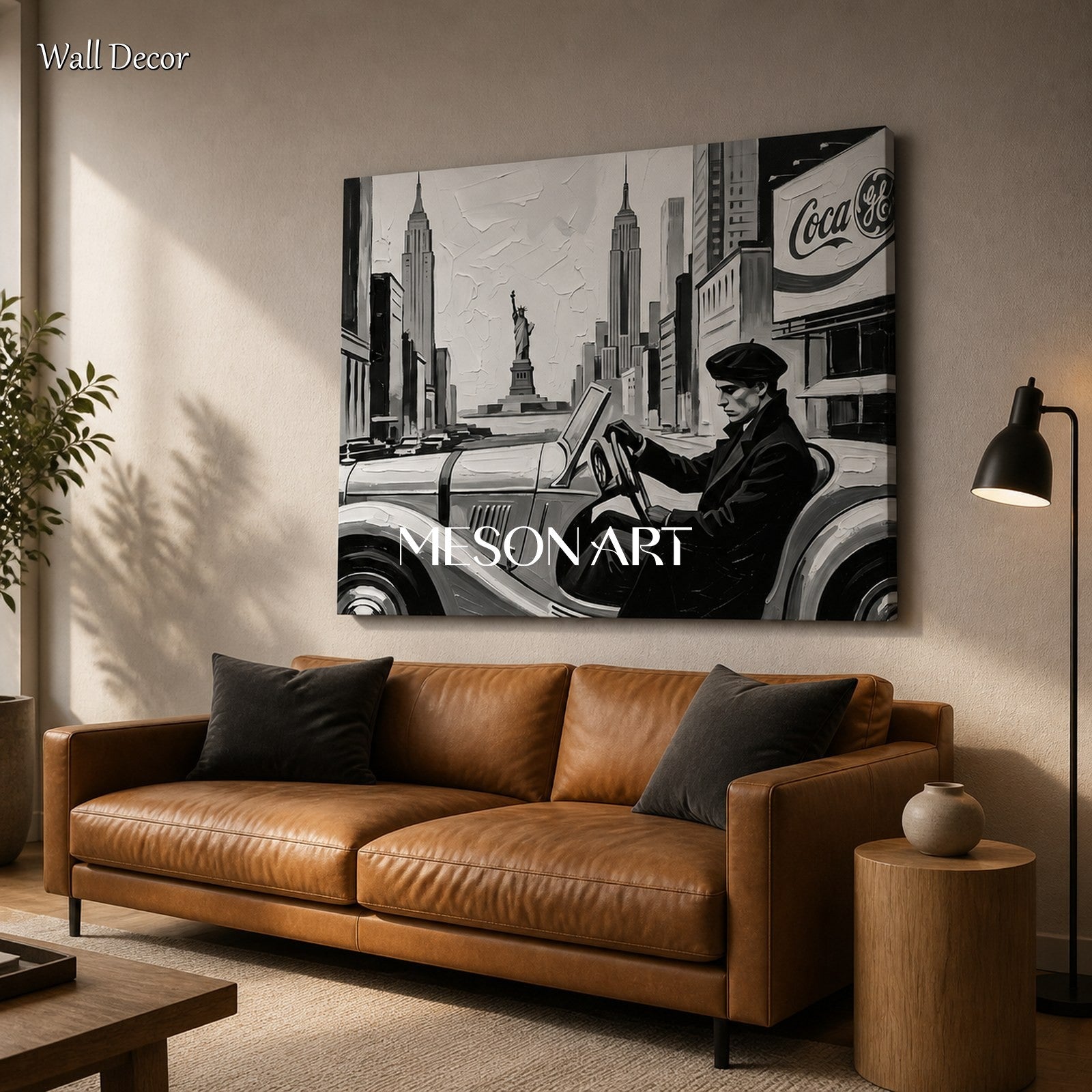 Black And White Cityscape Painting Modern Urban Sketch Art Rectangular Wall Decor By Mesonart