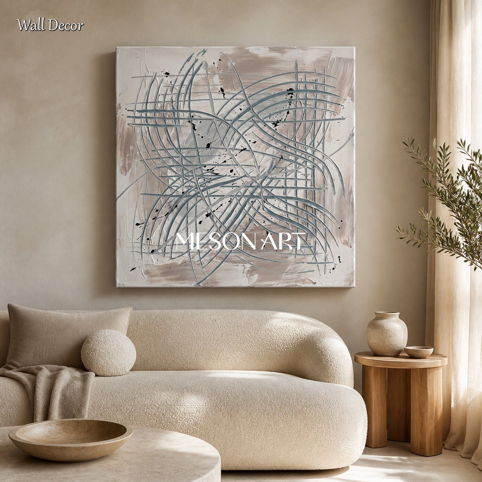 Gray And White Pollock Inspired Painting Square Wall Art For Living Room Original Artist By Mesonart