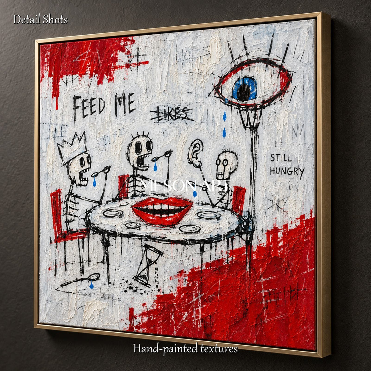 Red And White Abstract Graffiti Painting Square Wall Art For Living Room Original Artist By Mesonart
