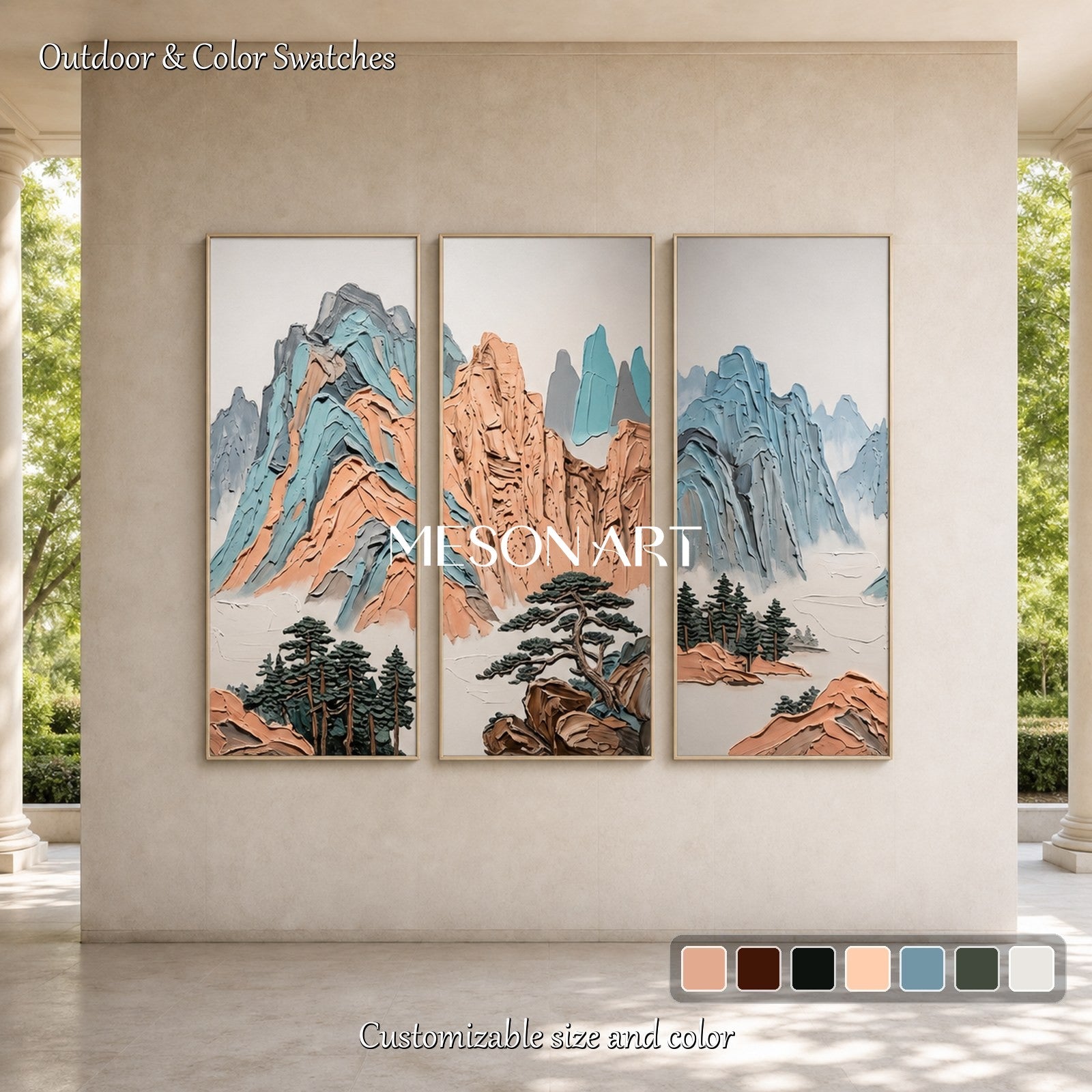 Blue And Brown Pastel Landscape Painting Rectangular Wall Art Original Artist Hand Painted By Mesonart