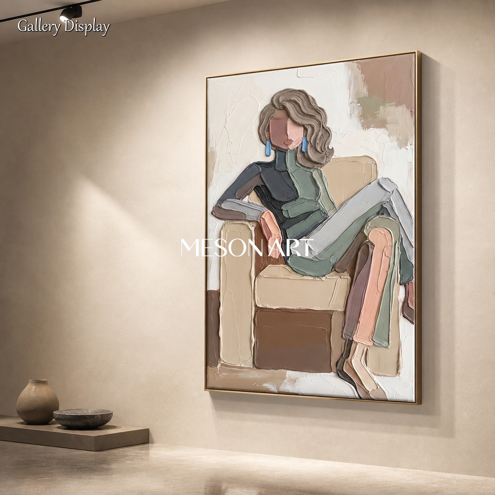 Beige And Black Modern Figurative Painting Panoramic Wall Art For Living Room Original Artist By Mesonart