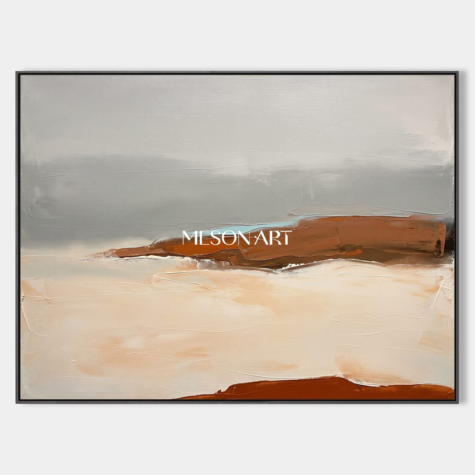 Gray And Beige Abstract Landscape Painting Textured Contemporary Art Rectangular Wall Decor By Mesonart