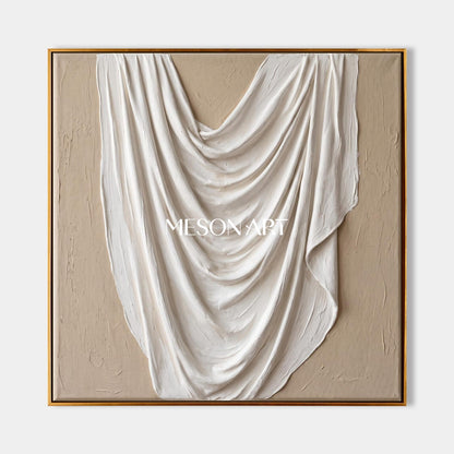 Beige And White Sculptural 3D Textured Wall Art Square Organic Modern Canvas Painting By Mesonart