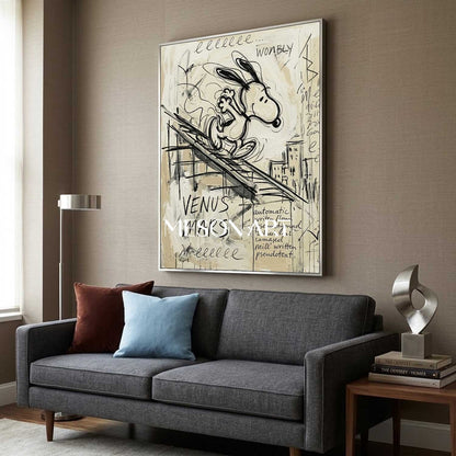 Original Snoopy Sliding Framd Painting Custom Canvas Urban Pop Art