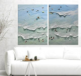 Set Of 2 Blue Sea Beach Shore Canvas Oil Painting For Sale Sea Beach Shore Texture Wall Art