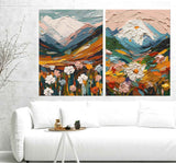 Thick Colorful Abstract Landscape Textured Oil Painting on Canvas Set of 2 flowers oil painting