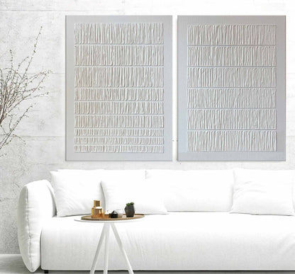 3D White Plaster Abstract Art Set Of 2 Plaster Painting On Canvas For Sale Plaster Canvas Artwork