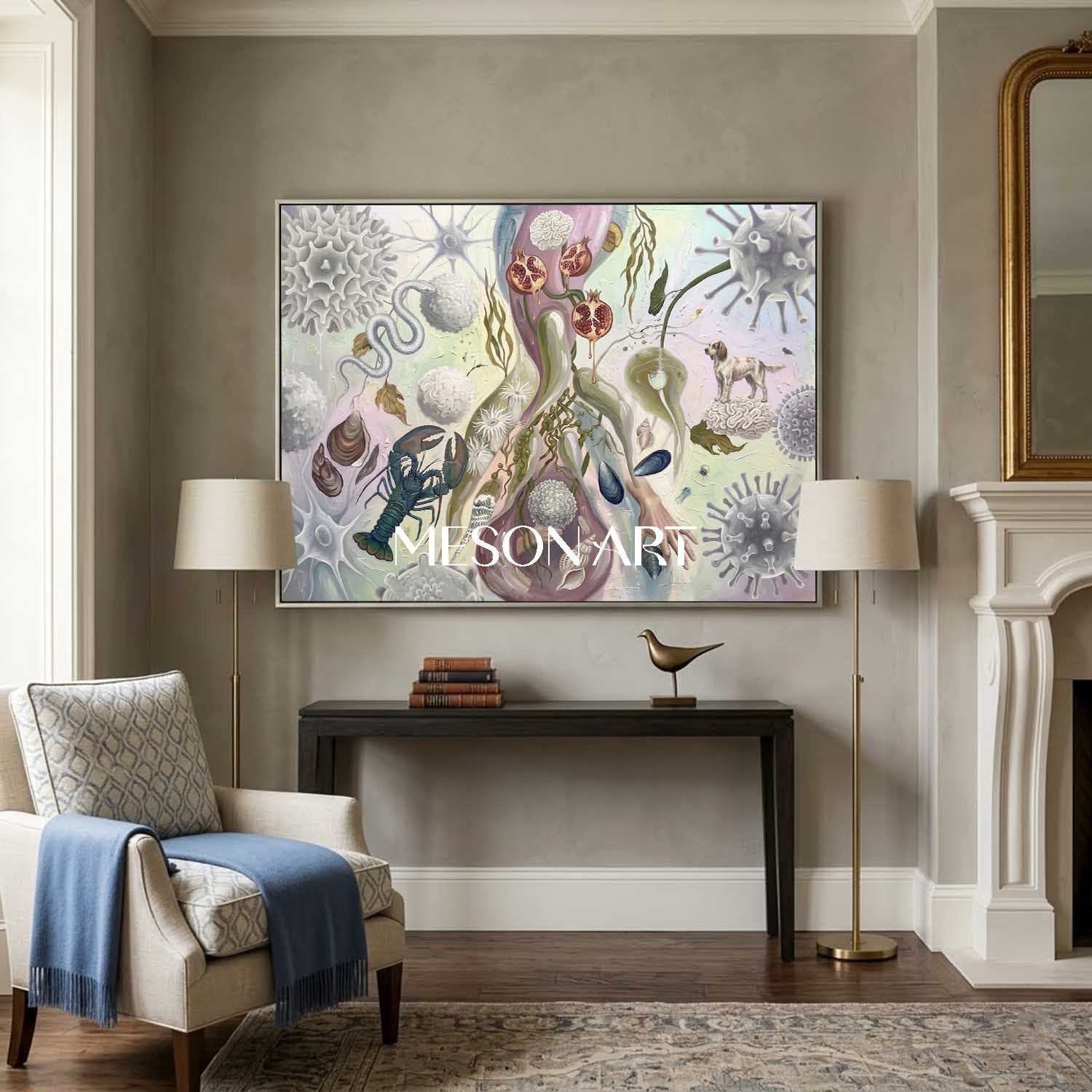 Modern Bio Art Original Framed Painting Large Office Wall Art Decor