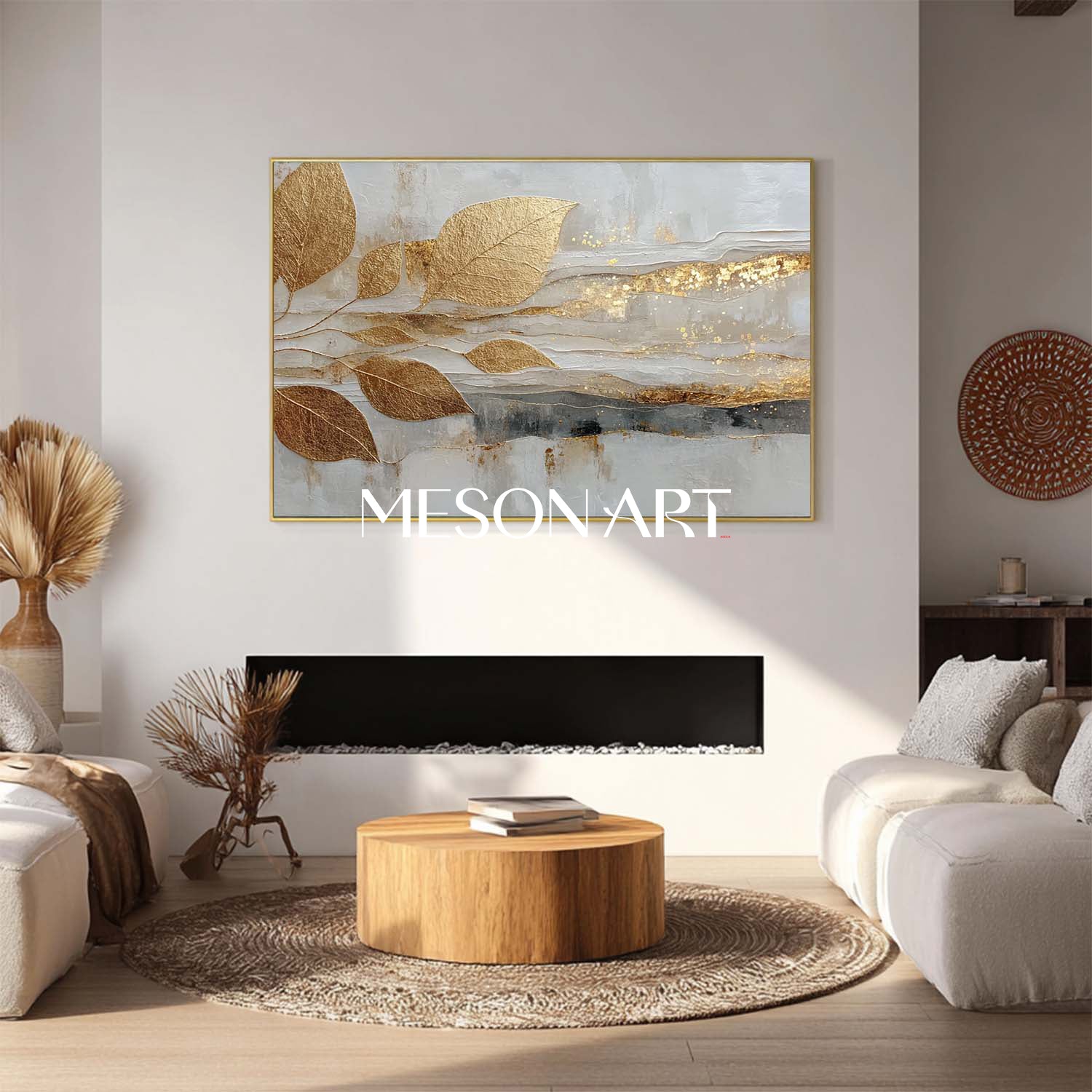 Gold Leaf Abstract Wall Art Modern Luxury Canvas Painting for Living Room Decor