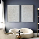 3D White Plaster Abstract Art Set Of 2 Plaster Painting On Canvas For Sale Plaster Canvas Artwork