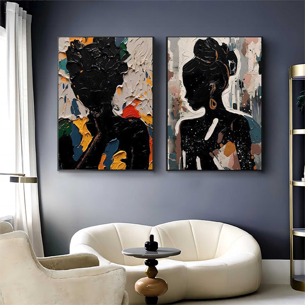 Abstract Female Canvas Oil Painting Set of 2 Bedroom Abstract Woman Textured Wall Decoration Painting