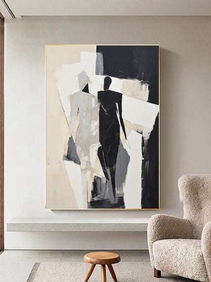 Black and Beige Couple Minimalist Wall Art Black and Beige Couple Abstract Texture Art Couple Pumping Painting on Canvas Contemporary Art