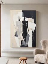 Black and Beige Couple Minimalist Wall Art Black and Beige Couple Abstract Texture Art Couple Pumping Painting on Canvas Contemporary Art