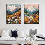 Thick Colorful Abstract Landscape Textured Oil Painting on Canvas Set of 2 flowers oil painting