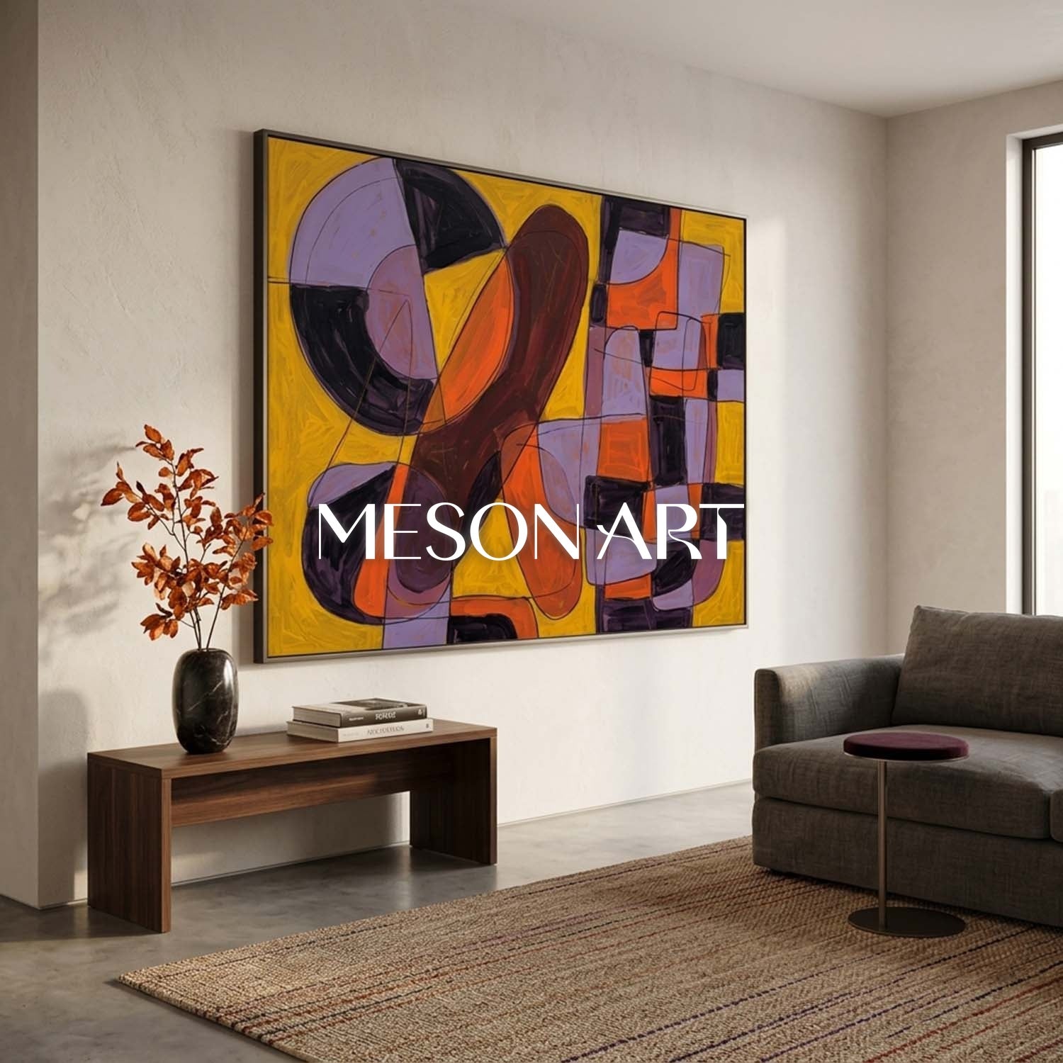 Contemporary Abstract Art With Bold Yellow And Black Geometry For Modern Living