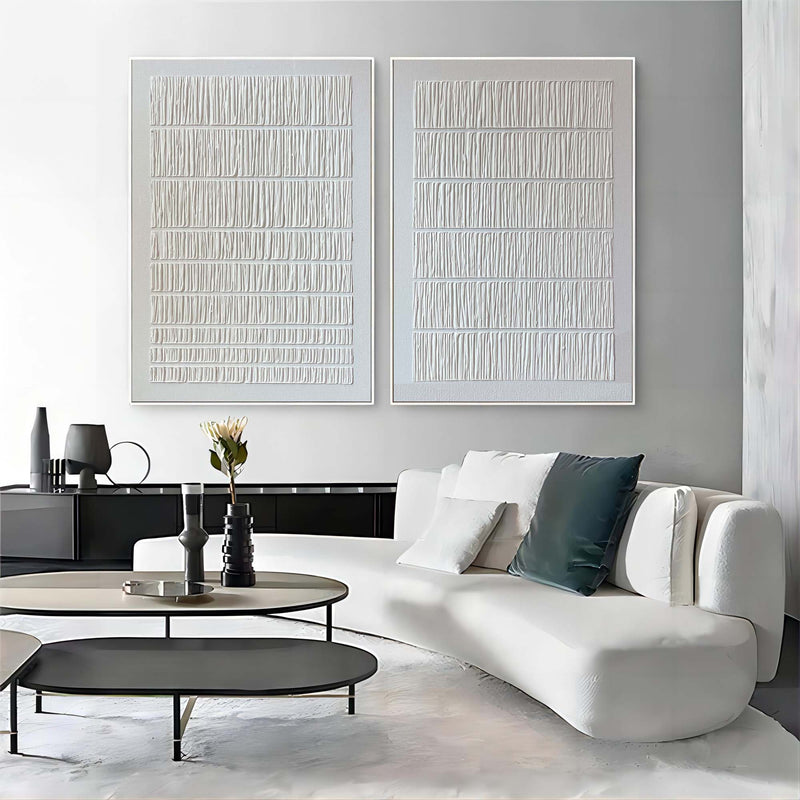 3D White Plaster Abstract Art Set Of 2 Plaster Painting On Canvas For Sale Plaster Canvas Artwork