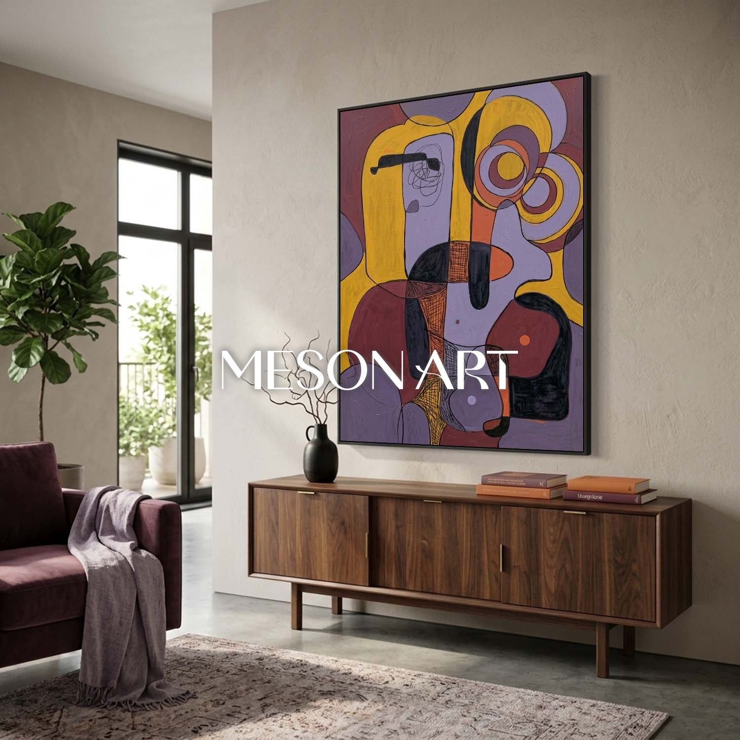 Vibrant Pop Art Painting For Kids Room With Happy Family Cartoon Characters And Colorful Film Strip Design