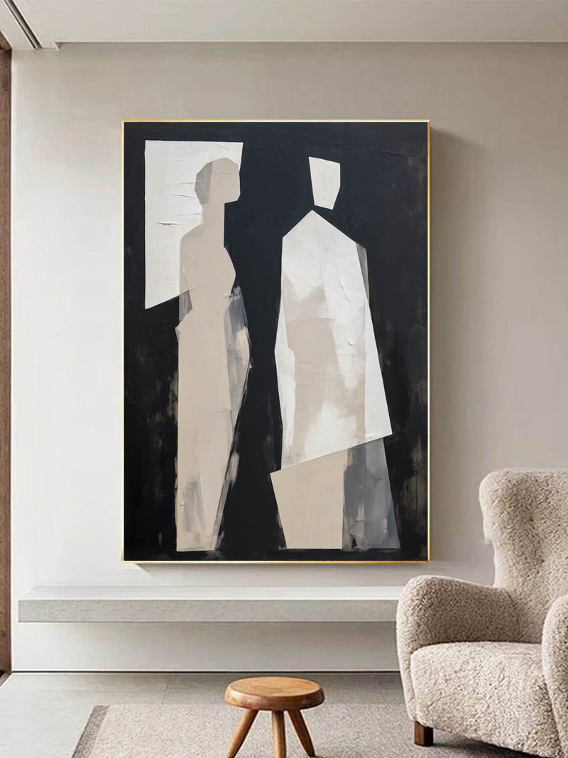 Black and Beige Abstract Canvas Art Black and Beige Oil Painting Black and Beige Abstract Texture Art Contemporary Minimalism Wall Art Decor