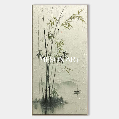 Wabi-Sabi Bamboo Painting on Canvas – Minimalist Wall Art by Mesonart