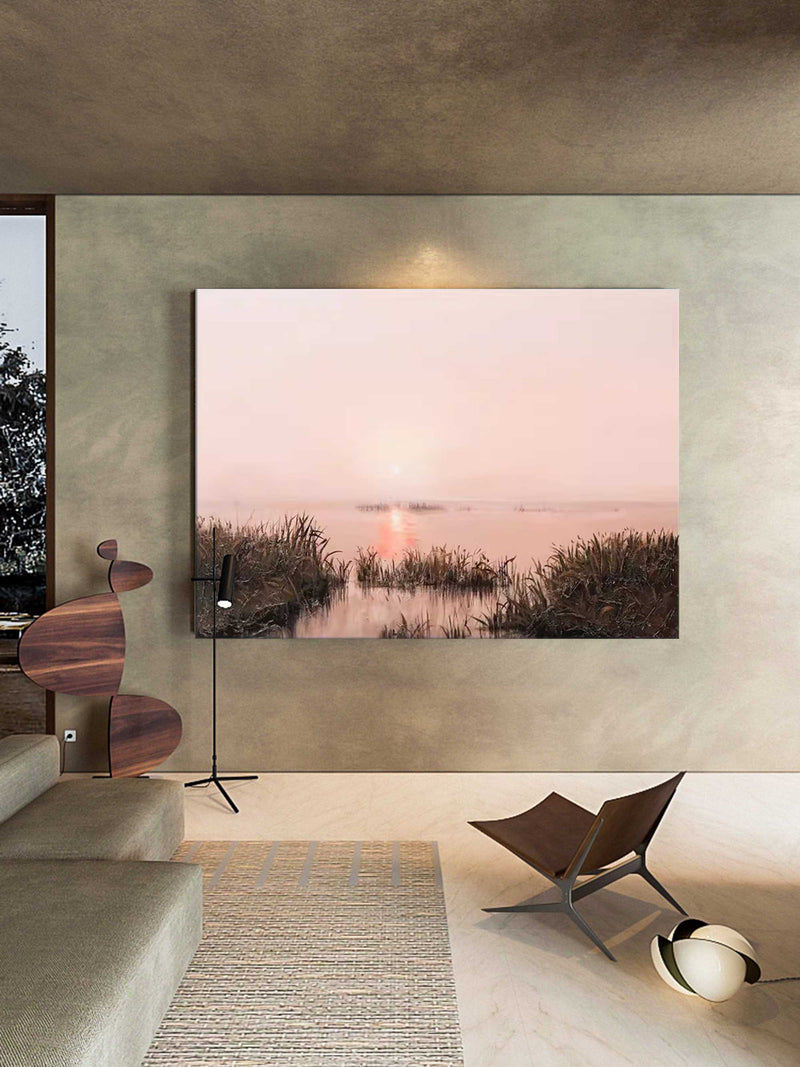 Large Luxurious black and gold landscape wall art Beautiful sunset landscape texture oil painting by the river