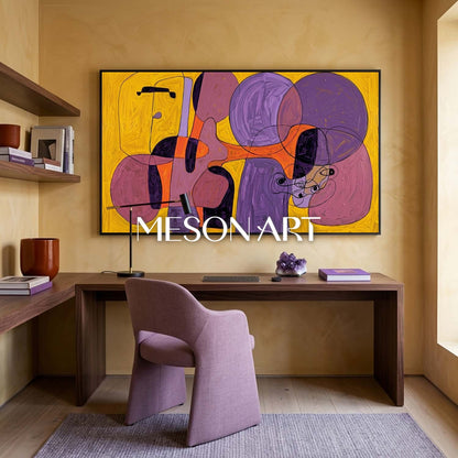 Contemporary Abstract Art With Purple And Yellow Tones For Modern Home Decor
