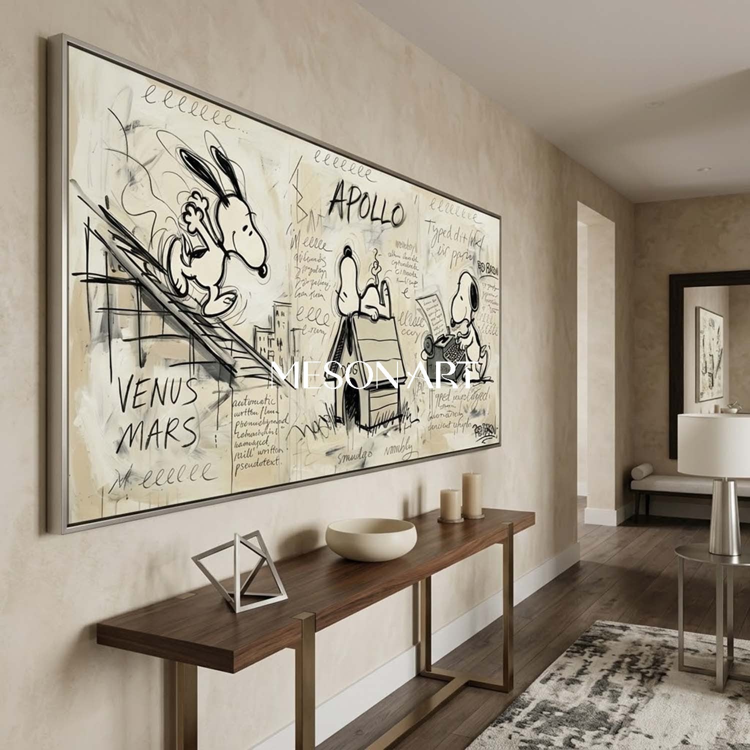 Big Hand Painted Snoopy Art Large Nursery Wall Decor Console Table Art