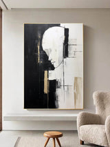 Abstract Face Art On Canvas Black and Beige Minimalist Wall Art Abstract Face Oil Painting Textured Wall Art Contemporary Minimalist Art