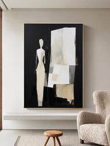 Abstract Lady Minimalist Wall Art Abstract Woman Canvas Art Black and Beige Abstract Woman Oil Painting Figure Texture Abstract Art Canvas