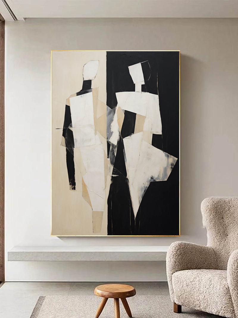 Black and Beige Abstract Art Black and Beige Minimalistic Wall Art Abstract Figure Canvas Art Abstract People Oil Painting Modern Wall Art