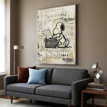 Original Snoopy Typewriter Handmade Couch Canvas Statement Painting