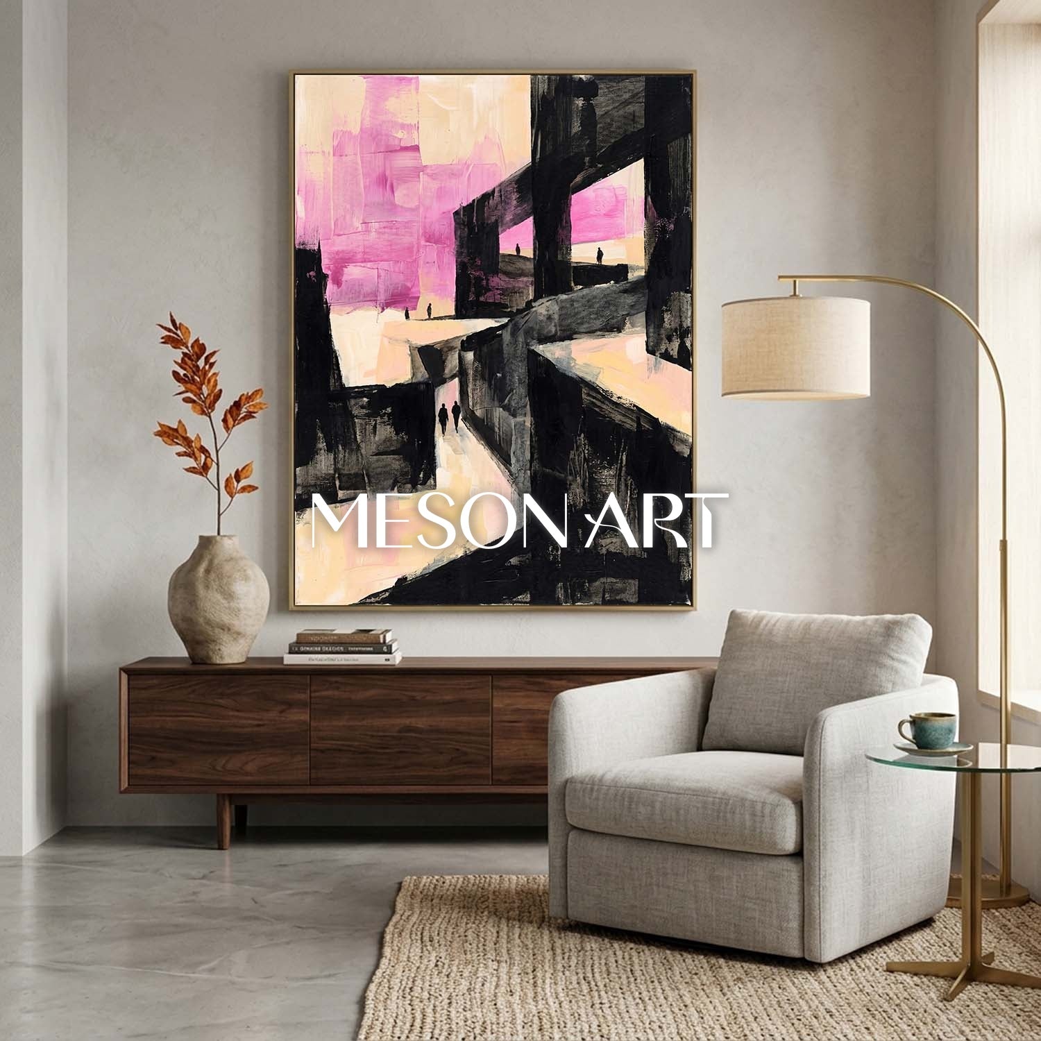 Colorful Pop Art Painting With Geometric Shapes For Modern Living Room Decor