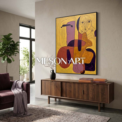 Contemporary Abstract Painting With Gold And Purple Hues For Modern Home Decor